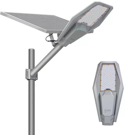 Llambë rruge solare LED 480W, panel 50W, me sensor lëvizjeje, gri