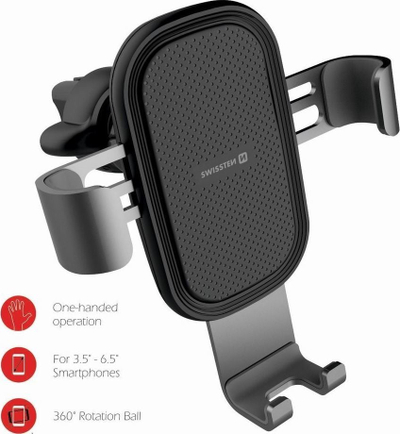 Mbajtëse telefoni për makinë Swissten GRAVITY G1-AV3, për grilë ventilimi, me gravitet, e zezë