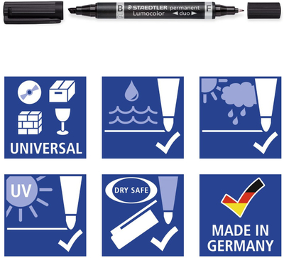 Marker permanent Staedtler Lumocolor Duo F M, set 10 copë, i zi