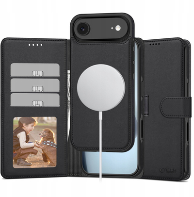 Mbulesë telefoni Tech-Protect Wallet MagSafe, për iPhone 17 Air, me këllëf portofol, e zezë mat