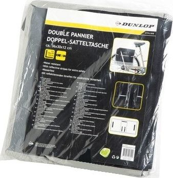 Çantë dyshe biçiklete Dunlop Double Bicycle Bag, poliester, me rripa pasqyrues, e zezë