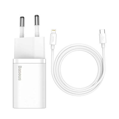 Karikues i shpejtë Baseus Super Si 1C 20W me kabllo USB-C për Lightning 1m (i bardhë)