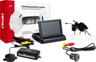 Set sensorë parkimi TFT02, ekran 4.3", kamerë HD-308-LED, 4 sensorë, i bardhë