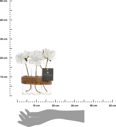 Set dekorativ me trëndafila xhami, 3 copë, 17 x 5.5 x 23 cm, të bardhë