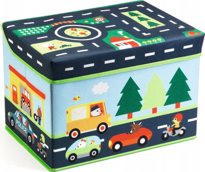 Kuti lodrash Toy Box Circuit, palosëse, 35 x 25 x 25 cm, me rrugë dhe makina
