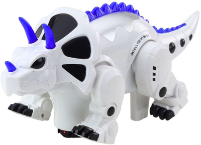 Lodër robot dinosauri Triceratops, me telekomandë, interaktive, e bardhë me blu