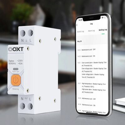 Ndërprës i zgjuar OXT Controller Meter 63A, matje temperature, ZigBee Tuya, i bardhë