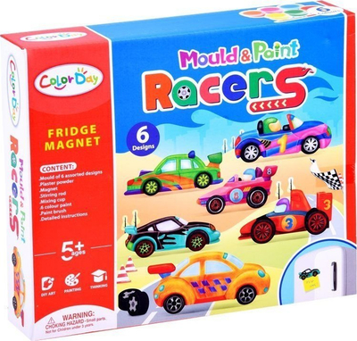 Set kreativ Color Day Mould and Paint Racers, 6 forma, magnetë për frigorifer, shumëngjyrësh