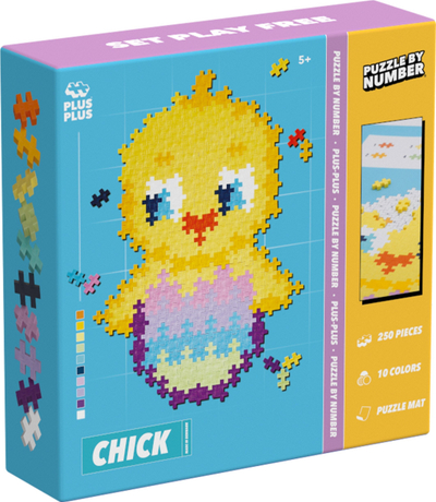 Lodër me ndërtesa Plus Plus Puzzle by Number Chick Logic, blloqe ndërtimi, STEM, me shumë ngjyra
