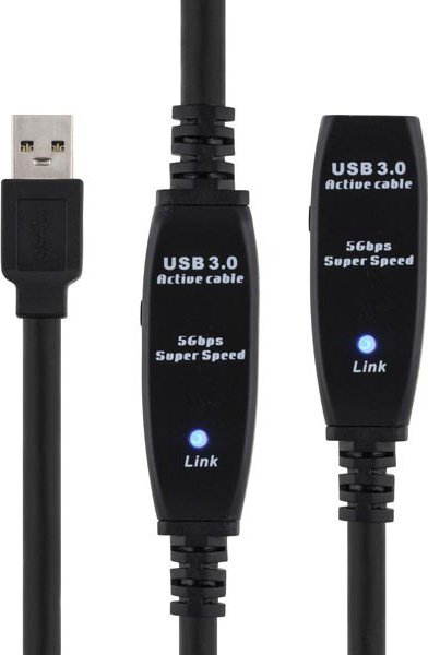 Kabllo USB Deltaco USB 3.0 aktive, 10m, USB 3.2 Gen 1, e zezë