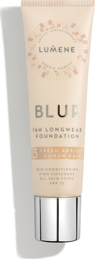 Fondatinë Lumene Blur 16 orë, që rri gjatë në fytyrë SPF 15, 30 ml, nuanca 3 Fresh Apricot