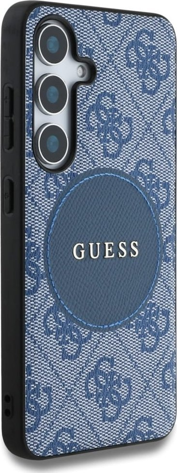 Kapak telefoni Guess 4G Round Patch Classic Logo MagSafe për Samsung Galaxy S25, blu