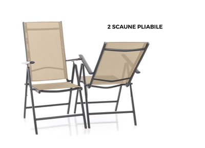 Set mobilje kopshti Heinner Texas, 3 pjesë, çelik qelq tekstil, bezhë e zezë