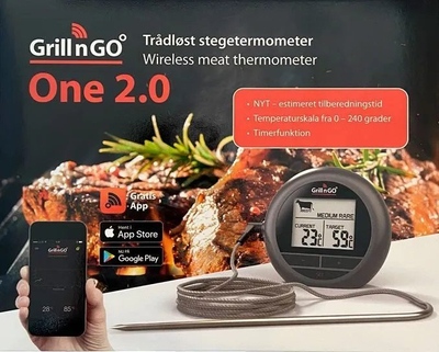 Termometër mishi GrillnGo One 2.0, pa tela, me Bluetooth, gri