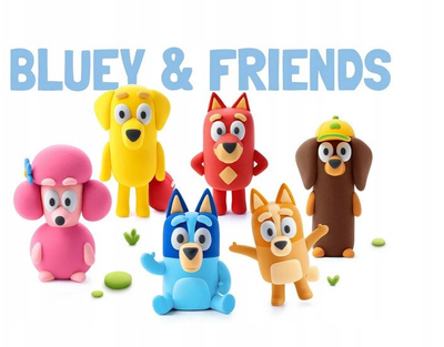 Set argjile HEY CLAY Bluey and Friends, 15 kana, me mjete modelimi, shumëngjyrëshe