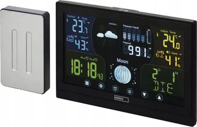 Stacion moti pa tela EMOS Home E6018, ekran me prekje me ngjyra, sensor jashtë, i zi