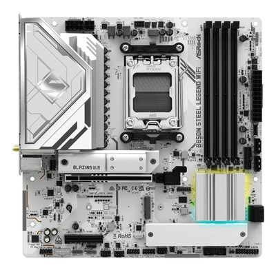 Матична плоча ASRock B850M Steel Legend WiFi, AMD AM5, Micro ATX, бела