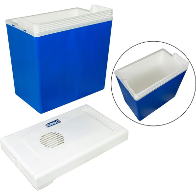 Frigorifer portativ elektrik Cool Box 24L, 12V 230V, blu me kapak të bardhë