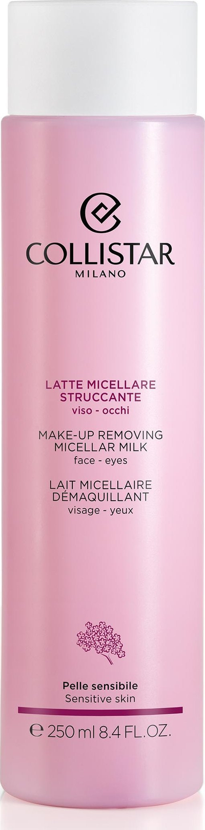 Qumësht micelar për pastrim fytyre Collistar Face Care, heqës makeup-i, 250 ml