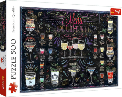 Puzzle Trefl Cocktail Menu, 500 copa, me temë koktejsh, shumëngjyrësh