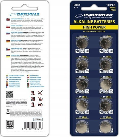 Bateri alkaline Esperanza LR44 AG13, paketim 10 copë