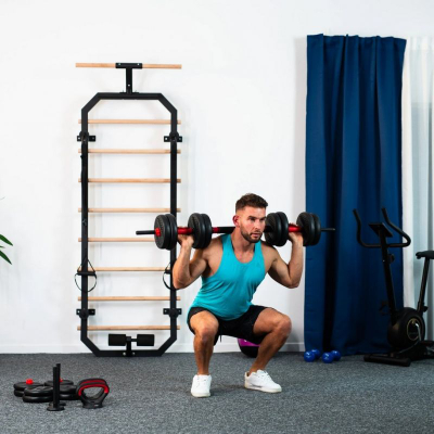 Set peshash HMS SGN140 6 në 1, 40kg, barbell, hantela, kettlebell, e zezë