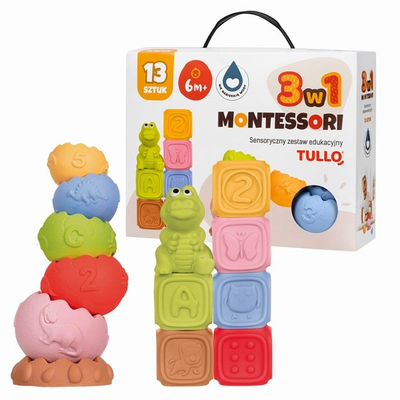 Set edukativ Tullo 612 Montessori, 13 pjesë, blloqe shqisore dhe piramidë, shumëngjyrësh
