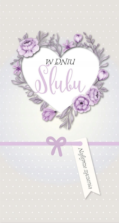 Kartë urimi për dasëm Passion Moments Wedding Card, me zemër, me lule vjollce, e bardhë