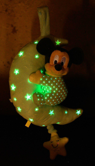 Lodër pellushi Simba Disney Mickey Moon 6315872506, që ndriçon në errësirë, për bebe, blu e çelët