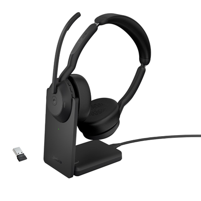 Слушалки Jabra Evolve2 55 MS Stereo, Bluetooth, со база, црни