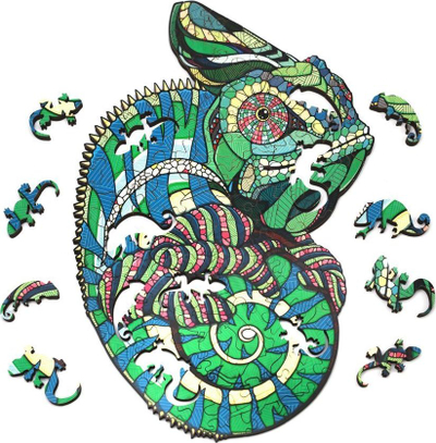 Puzzle druri EWAEco-Wood-Art Chameleon, 111 copa, shumëngjyrësh
