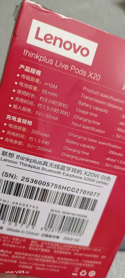 Kufje pa tel Lenovo Thinkplus Live Pods X20, Bluetooth 5.1, me heqje zhurme, të bardha