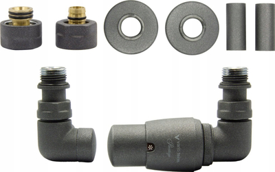 Set termostatik radiatorësh Vario Term Vision Graphite, Prestige AiO, lidhje PEX 16 mm, gri grafit me strukturë