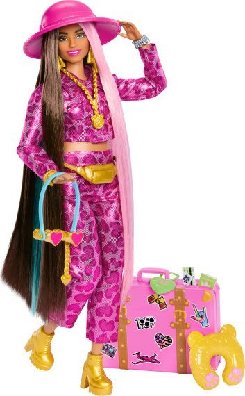Kukull Barbie Extra Fly HPT48, stil safari me valixhe udhëtimi, rozë