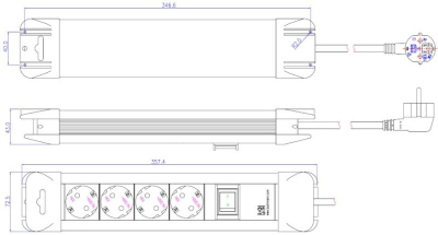 Zgjatues elektrik Bachmann Connect US, 4 dalje, kabllo 2 m, zi argjendtë