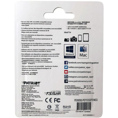 Kartë e memories Patriot Memory PEF512GEP31MCX, MicroSDXC, 512 GB, Class 10