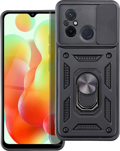 Kapotë telefoni Xiaomi Redmi 12C Redmi 11A Poco C55, silikon TPU, me unazë stand, e zezë
