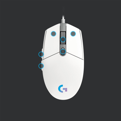 Гејминг глушец Logitech G203 LIGHTSYNC, 6 копчиња, RGB, бел