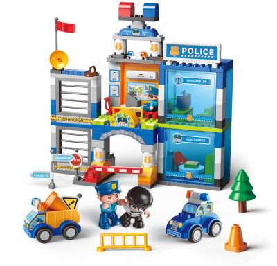 Lojë me blloqe Building Blocks City Action Police Station, 175 copë, stacion policie me burg, shumëngjyrëshe