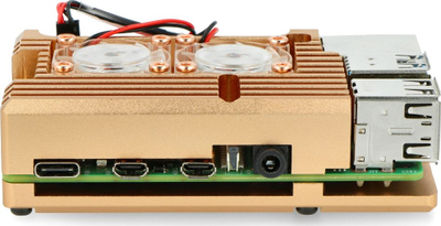 Kuti metalike JustPi DNG-16015 për Raspberry Pi 4B, 2 ventilatorë, ngjyrë ari