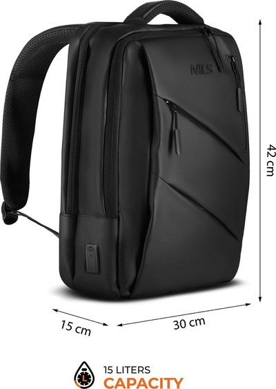 Çanta shpine Nils Extreme NC4502 për laptop, me USB, 15L, e zezë