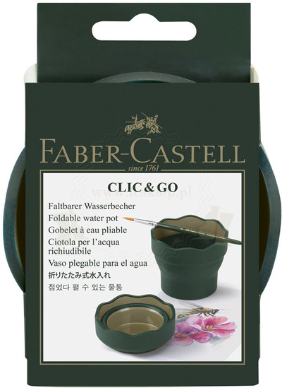 Enë uji palosëse për pikturë Faber-Castell Clic &amp; Go, gome fleksibël, me mbajtëse furçash, blu