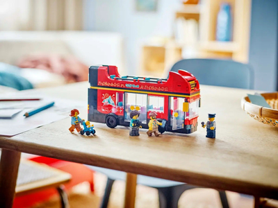 Set lodër LEGO City Red Double Decker Coach 60407, 384 pjesë, për fëmijë 7 plus, shumëngjyrësh