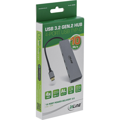 HUB USB InLine USB 3.2 Gen 2, Type C në 4x Type C, 10 Gbit/s, gri