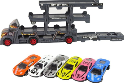 Lodër kamion transporti Leantoys me 3 kate palosëse, 6 makina, gri