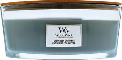 Qiri aromatik WoodWick Ellipse Evergreen Cashmere, 453 g, fitil druri, jeshile