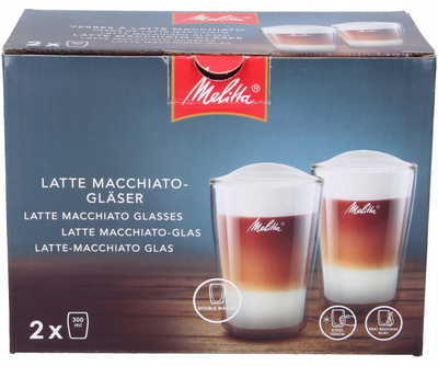 Сет чаши за лате макијато Melitta, 200ml, боросиликатно стакло со двојни ѕидови, 13cm