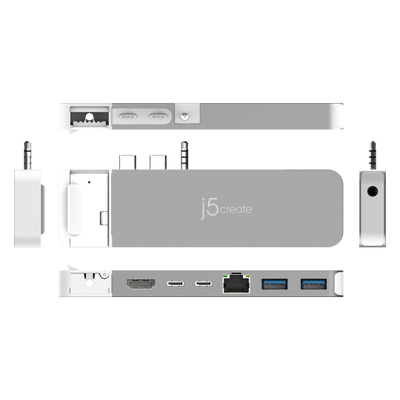 HUB USB j5create 4K60 Elite Pro USB4, 100W PD, Gigabit Ethernet, gri