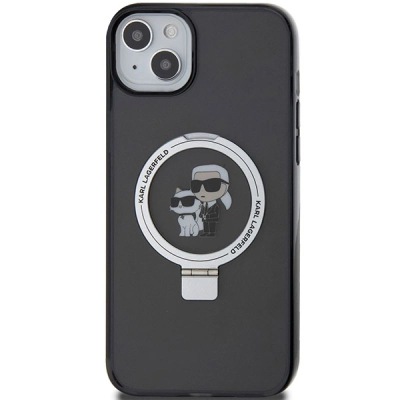 Maskë telefoni Karl Lagerfeld me unazë që rri si stand Karl &amp; Choupette MagSafe, për iPhone 13 14 15 6.1", e zezë