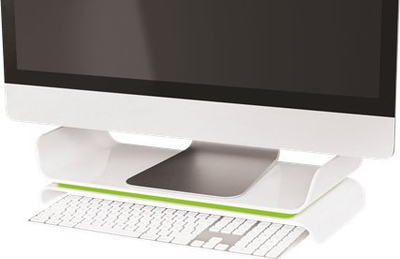 Стенд за монитор Leitz Ergo WOW, ергономски, со простор за тастатура, бел со зелена